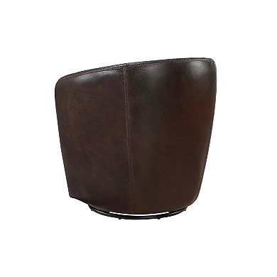 Dey Swivel Barrel Chair with Curved Back, Top Grain Leather