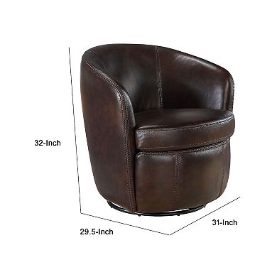 Dey Swivel Barrel Chair with Curved Back, Top Grain Leather