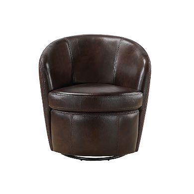 Dey Swivel Barrel Chair with Curved Back, Top Grain Leather