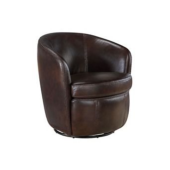 Dey Swivel Barrel Chair with Curved Back, Top Grain Leather
