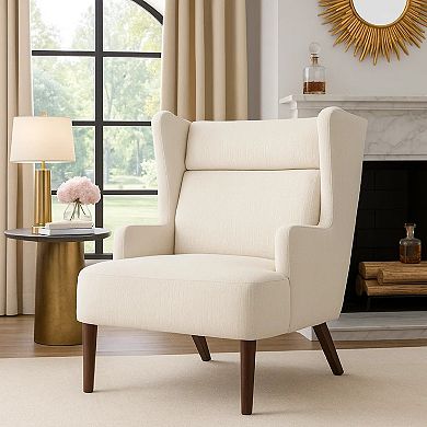 Joen Accent Chair, High Wing Backrest, Chenille, Wood Legs