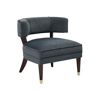 Disa Accent Armchair, Barrel Back Design, Gray Velvet, Solid Wood Legs