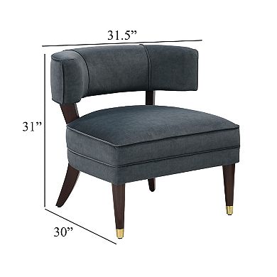 Disa Accent Armchair, Barrel Back Design, Gray Velvet, Solid Wood Legs