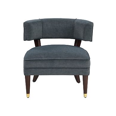 Disa Accent Armchair, Barrel Back Design, Gray Velvet, Solid Wood Legs