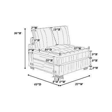 Nolan Armless Modular Chair with Square Frame, Corduroy