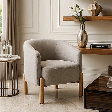 Diya Barrel Style Accent Chair, Polyester, Wood Legs