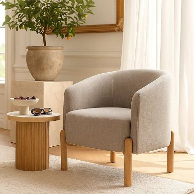 Diya Barrel Style Accent Chair, Polyester, Wood Legs