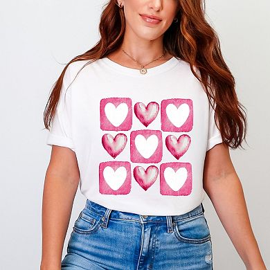 Pink Heart Grid - Women's Garment Dyed Graphic T-Shirt