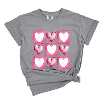 Pink Heart Grid - Women's Garment Dyed Graphic T-Shirt