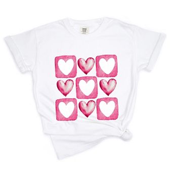 Pink Heart Grid - Women's Garment Dyed Graphic T-Shirt