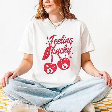 Feeling Lucky Cherries - Women's Garment Dyed Graphic T-Shirt