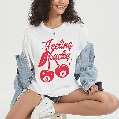 Feeling Lucky Cherries - Women's Garment Dyed Graphic T-Shirt