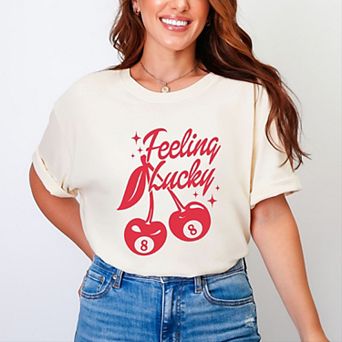 Feeling Lucky Cherries - Women's Garment Dyed Graphic T-Shirt
