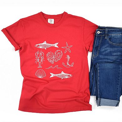 Fisherman Collage - Women's Garment Dyed Graphic T-Shirt