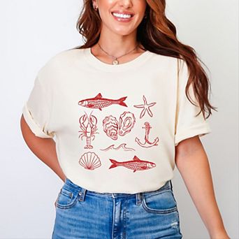 Fisherman Collage - Women's Garment Dyed Graphic T-Shirt
