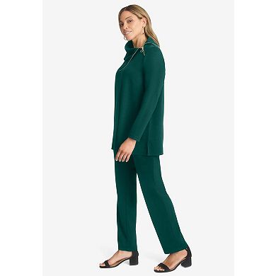 Jessica London Women's Plus Size Ponte Split Neck 2-Piece Set