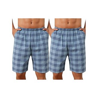 2 Packs Plaid Pajama Shorts for Men's Lightweight Elastic Waist Cotton Sleepwear Bottom with Pockets