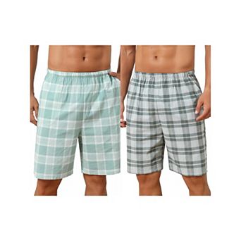 2 Packs Plaid Pajama Shorts for Men's Lightweight Elastic Waist Cotton Sleepwear Bottom with Pockets