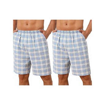 2 Packs Plaid Pajama Shorts for Men's Lightweight Elastic Waist Cotton Sleepwear Bottom with Pockets