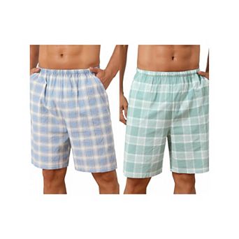 2 Packs Plaid Pajama Shorts for Men's Lightweight Elastic Waist Cotton Sleepwear Bottom with Pockets