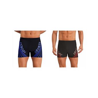 2 Packs Printed Swimming Shorts for Men's Stretch Waist Summer Surfing Board Shorts