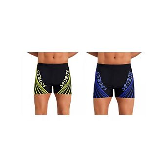 2 Packs Printed Swimming Shorts for Men's Stretch Waist Summer Surfing Board Shorts