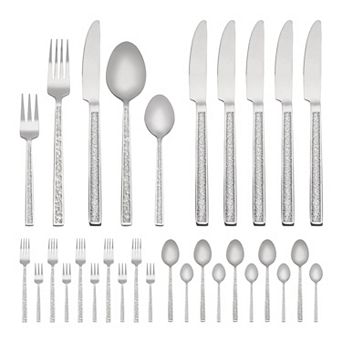 30 pc Silverware Set, Stainless Steel with Texture Flatware Set for 6, Includes Knife, Fork,Spoon