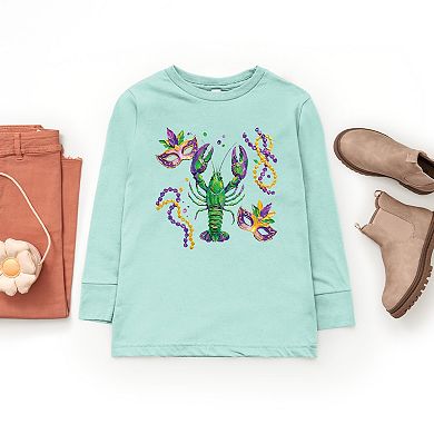 Mardi Gras Lobster Masks - Youth Long Sleeve Graphic T-Shirt