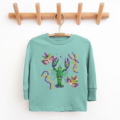 Mardi Gras Lobster Masks - Youth Long Sleeve Graphic T-Shirt