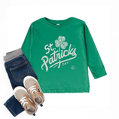 St. Patrick's Day Clover Cursive - Toddler Long Sleeve Graphic Tee