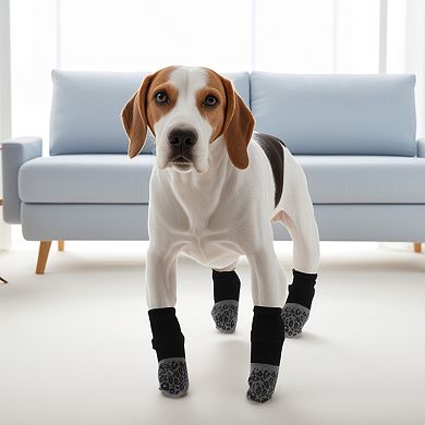 4 Pcs Non-Slip Dog Socks with Reflective Adjustable Tapes