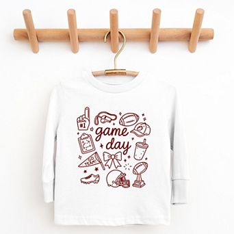 Game Day Football Sketched Collage - Youth Long Sleeve Graphic T-Shirt
