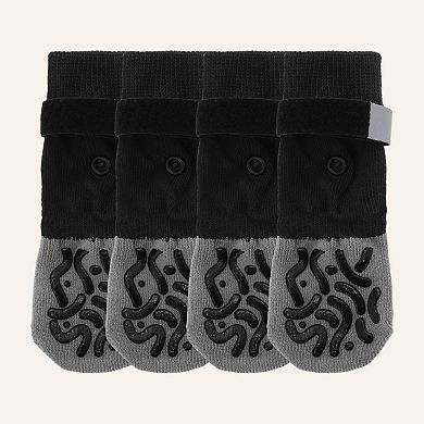 4 Pcs Non-Slip Dog Socks W/ Reflective Adjustable Tapes for Hardwood Floors