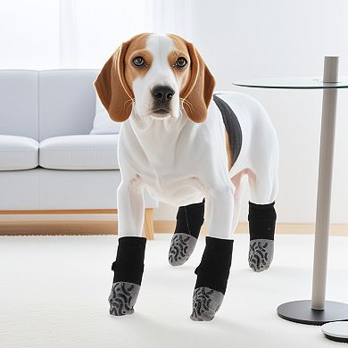 4 Pcs Non-Slip Dog Socks W/ Reflective Adjustable Tapes for Hardwood Floors