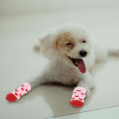 Pet Socks Non-Slip Heart Pattern for Dogs and Cats 1 Set