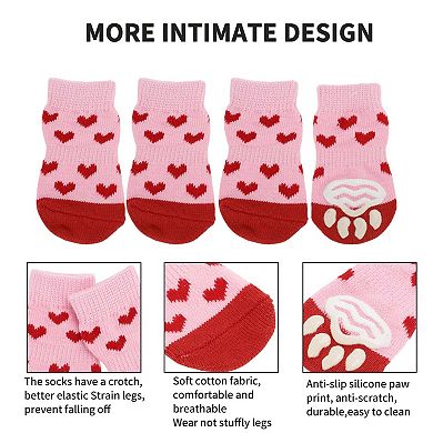 Pet Socks Non-Slip Heart Pattern for Dogs and Cats 1 Set
