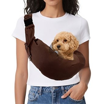 1 pc Dog Sling Carrier for Small Pet Adjustable Buckle with Pocket for Camp Travel, 35.43x25.59 Inch