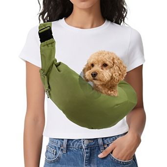 1 pc Dog Sling Carrier for Small Pet Adjustable Buckle with Pocket for Camp Travel, 35.43x25.59 Inch