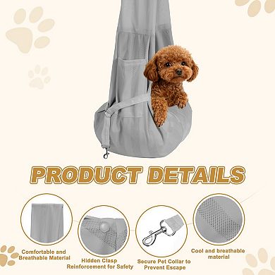 1Pc Dog Sling Carrier Breathable Mesh with Pocket for Small Pet, 32.28x25.59 Inch
