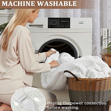 Fast Heating Electric Blanket Soft Flannel Waffle,4 Adjustable Heat Level,Machine Wash,White/Grey
