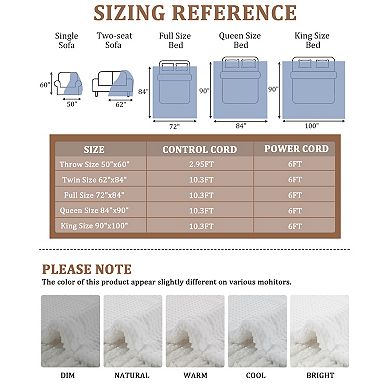 Fast Heating Electric Blanket Soft Flannel Waffle,4 Adjustable Heat Level,Machine Wash,White/Grey