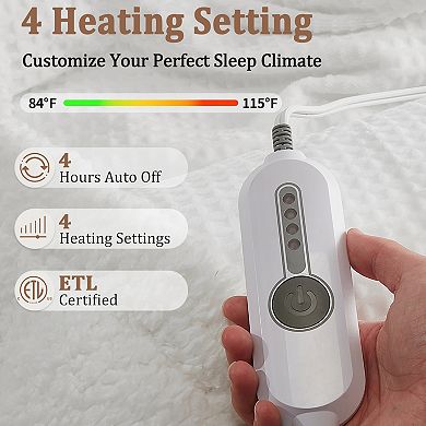 Fast Heating Electric Blanket Soft Flannel Waffle,4 Adjustable Heat Level,Machine Wash,White/Grey