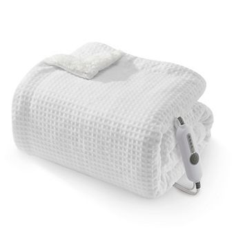 Fast Heating Electric Blanket Soft Flannel Waffle,4 Adjustable Heat Level,Machine Wash,White/Grey
