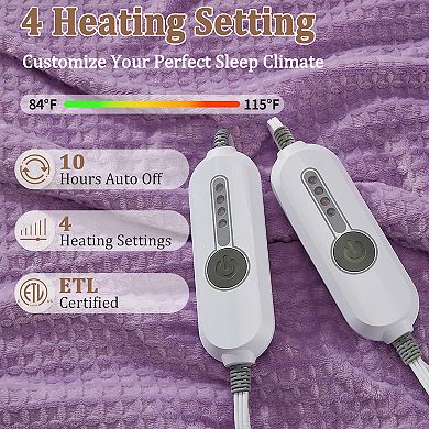 Fast Heating Electric Blanket Soft Flannel Waffle,4 Adjustable Heat Level,Auto Shut-Off,Machine Wash