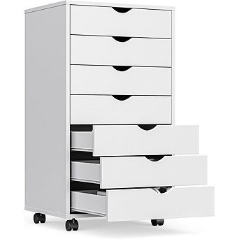 KSIZUIS 7-Drawer Mobile File Cabinet - Under Desk Vertical Storage with Wheels & Printer Stand, Whit