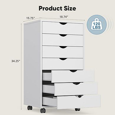 KSIZUIS 7-Drawer Mobile File Cabinet - Under Desk Vertical Storage with Wheels & Printer Stand, Whit