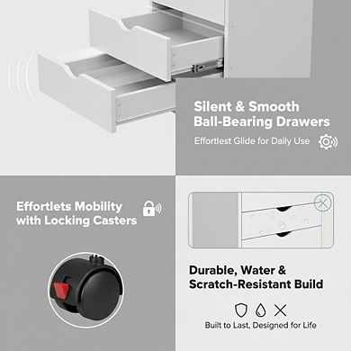 KSIZUIS 7-Drawer Mobile File Cabinet - Under Desk Vertical Storage with Wheels & Printer Stand, Whit