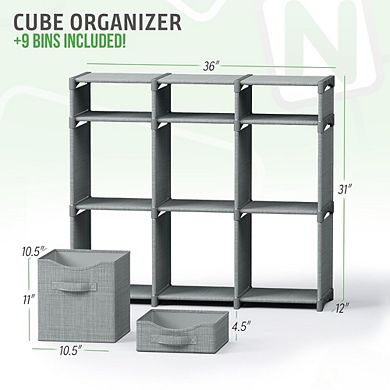 KSIZUIS 9-Cube Organizer with Bins - Easy Assemble Storage Unit for Closet, Nursery, Dorm