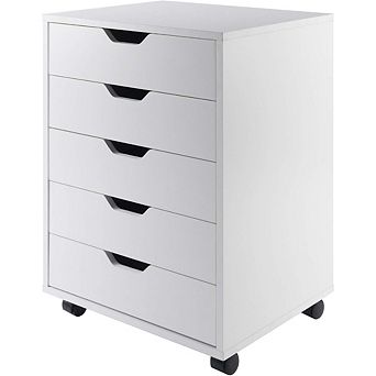 KSIZUIS Halifax 5-Drawer Cabinet - Modern White Composite Wood Storage with Sleek Design