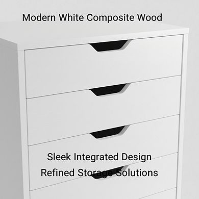 KSIZUIS Halifax 5-Drawer Cabinet - Modern White Composite Wood Storage with Sleek Design